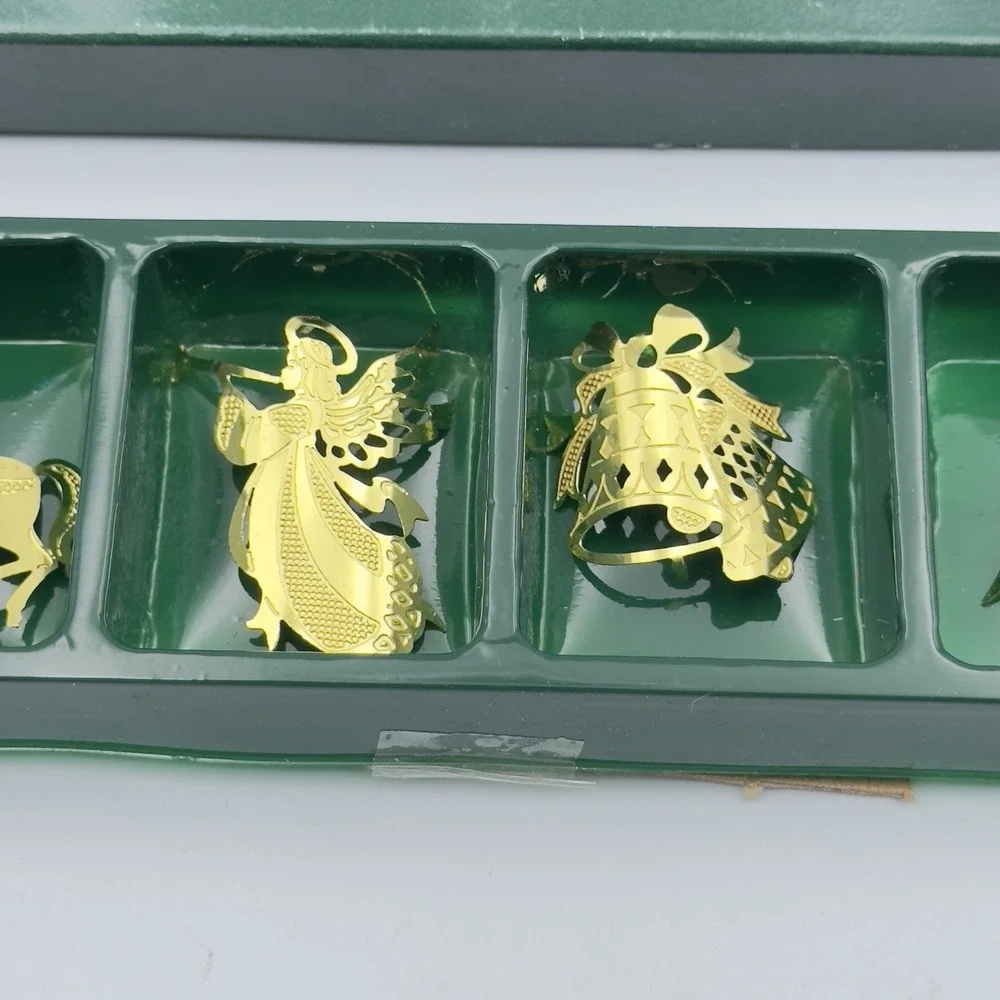 Vintage Set Of 5 Solid Brass Candle Accents Christmas Angel‎ Snowman Bells